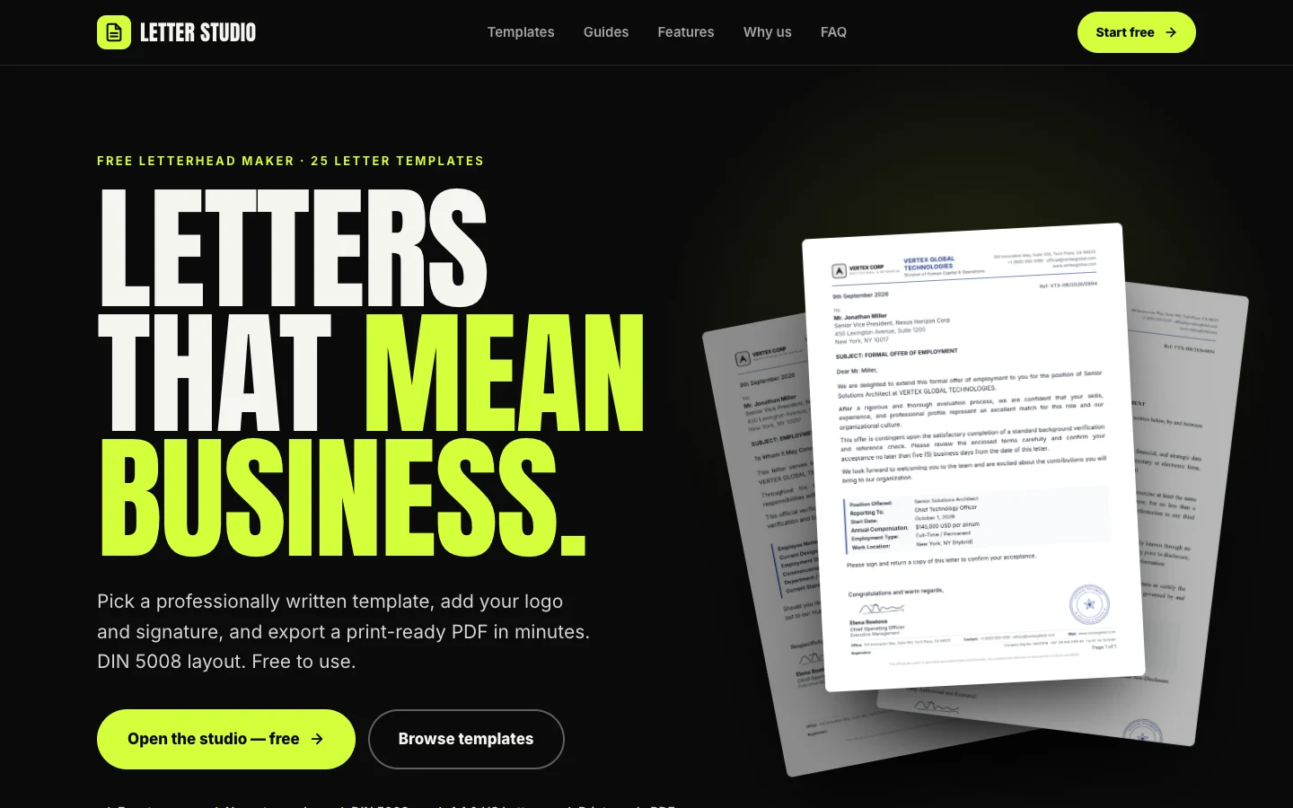 Letter Studio interface